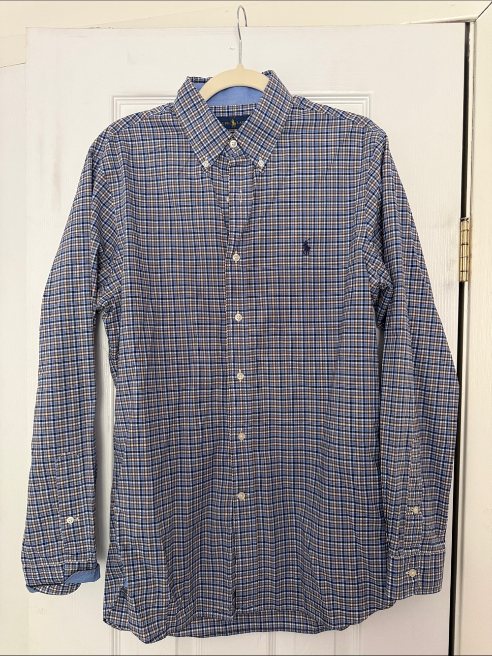 Ralph Lauren Blue & Brown Check Slim Fit Button-Down Shirt
